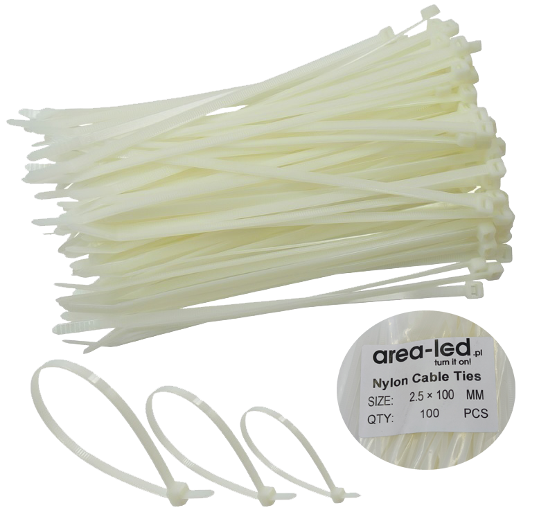 Trytytki opaski zasiskowe kablowe zipy białe 100szt 2,5x100