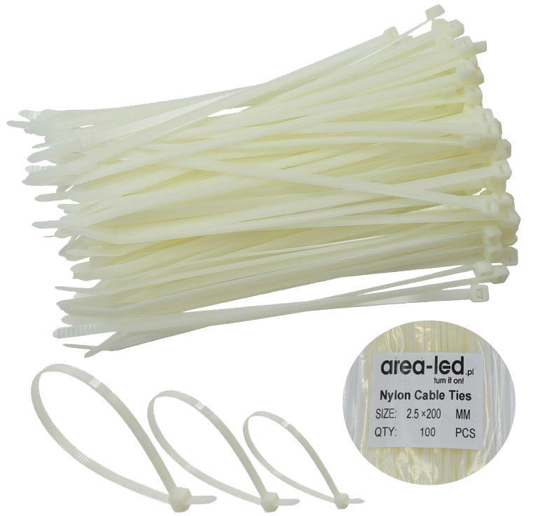 Trytytki opaski zasiskowe kablowe zipy białe 100szt 2,5x100