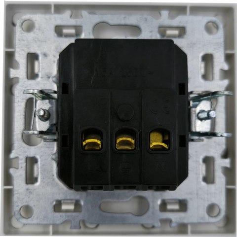 Gniazdo elektryczne kontakt pojedyncze białe ramka z uziemieniem z klapką
