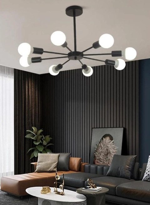 Lampa sufitowa wisząca czarna loftowa 8xE27