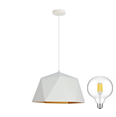 Lampa sufitowa wisząca industrialna biała + żarówka 8W G80 E27 4000K