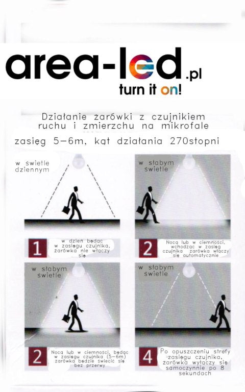 Żarówka LED bulb E27 z czujnikiem ruchu 7W 700lm 3000K biała ciepła